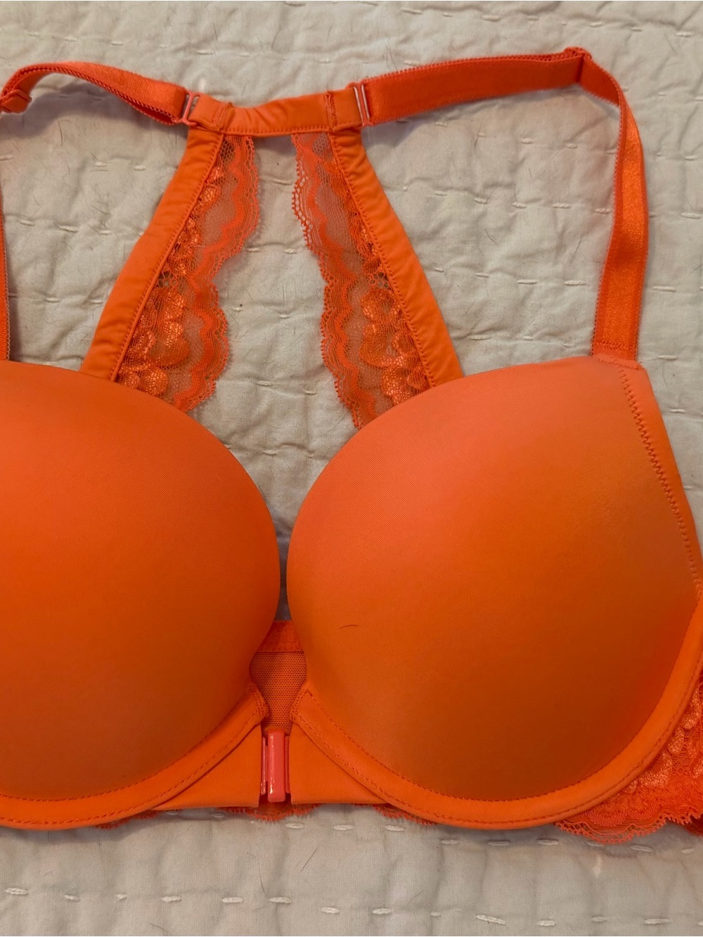 Front-Close Lace Racerback Bra in Bright Orange